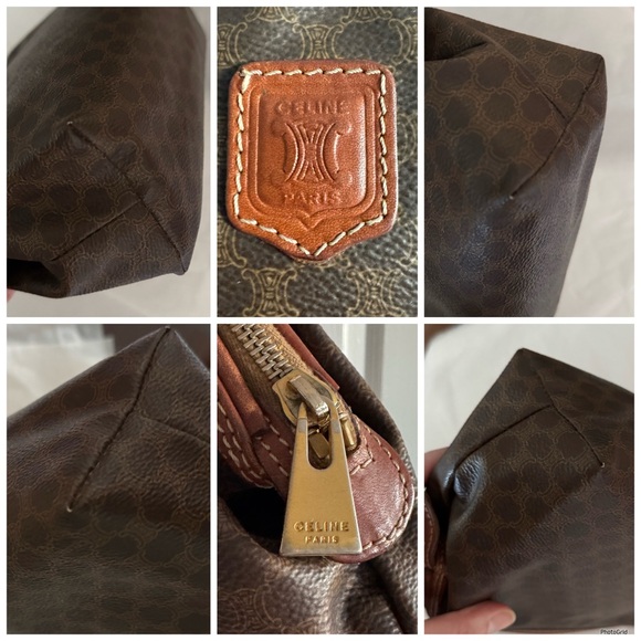 Celine AUTHENTIC Vintage Brown Coated Triomphe Logo Toiletry Makeup Bag Pouch - Picture 6 of 16